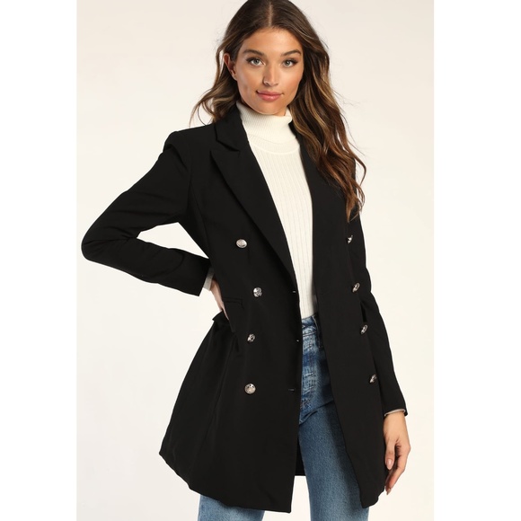 Lulus Jackets & Blazers - Lulus Captain’s Blog Black Double-Breasted Coat Size Small Neutral Jacket